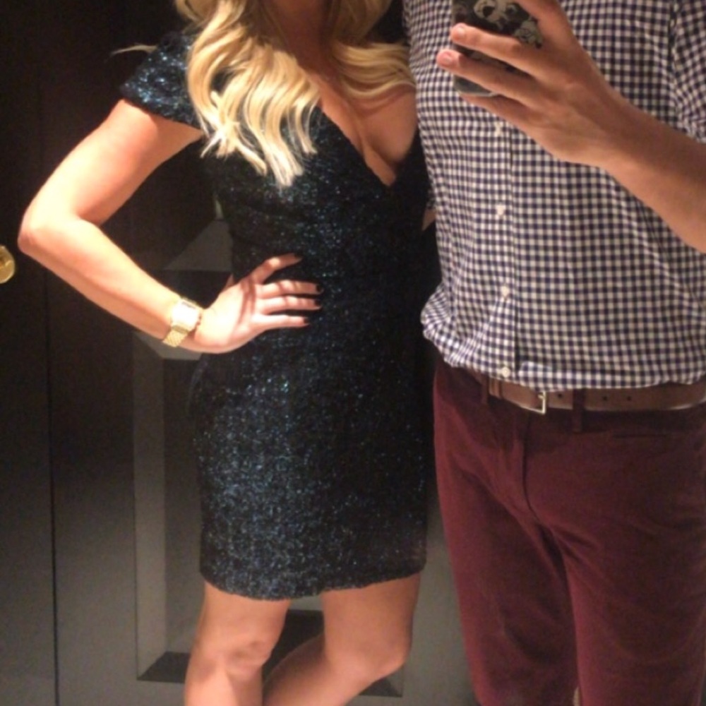 Dress the Population, Low Cut Sparkly Mini Dress